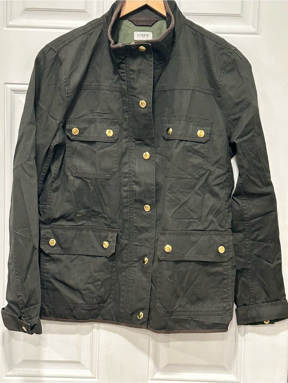 J.Crew Women's Downtown Field Jacket Military Green Utility Gold Hardware Sz M